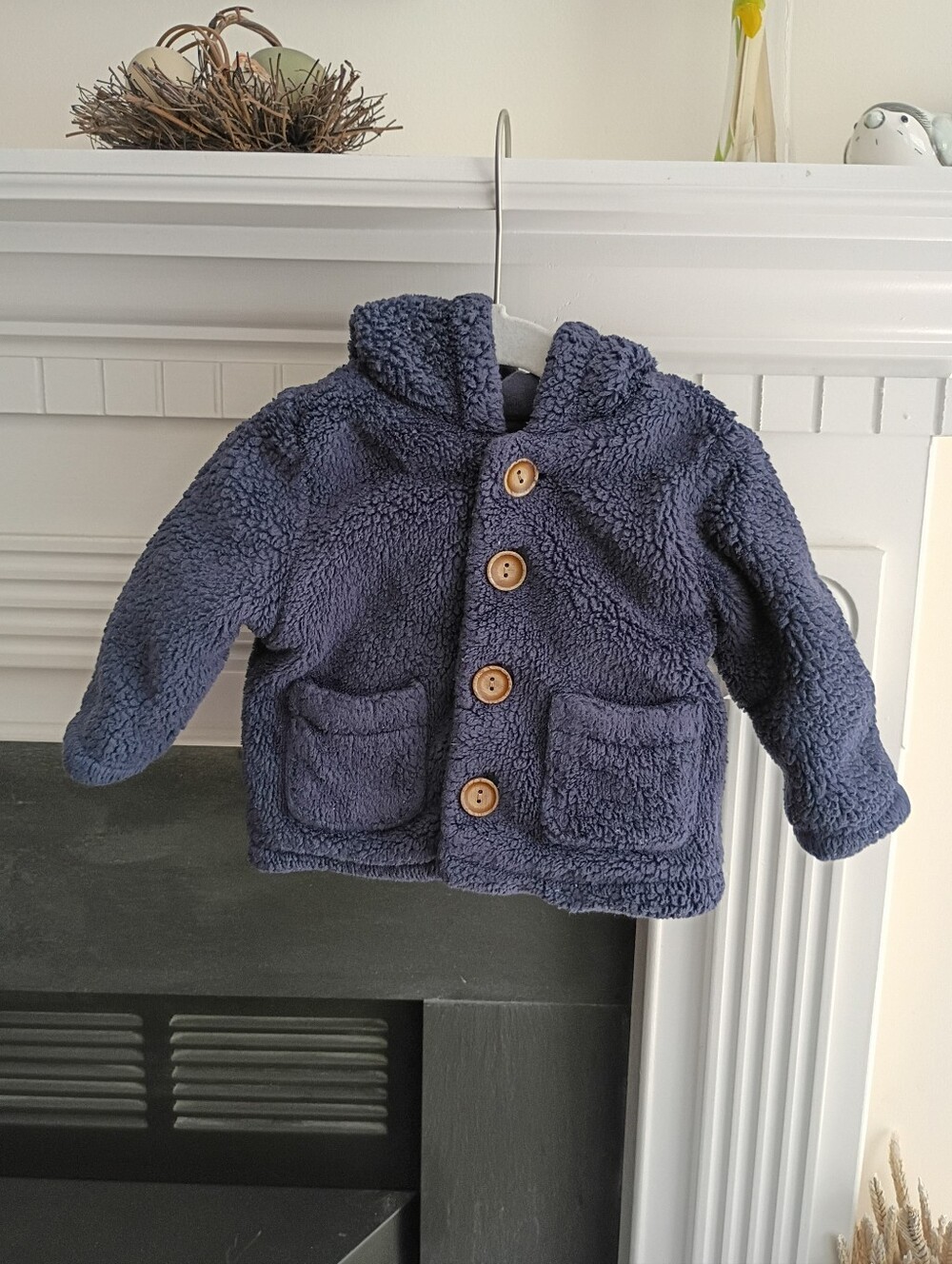 Baby Gap 6-12m Blue Fuzzy Bear Hood Jacket